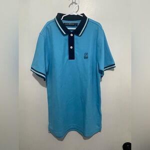 Psycho Bunny Turquoise Polo Shirt with Striped Trim